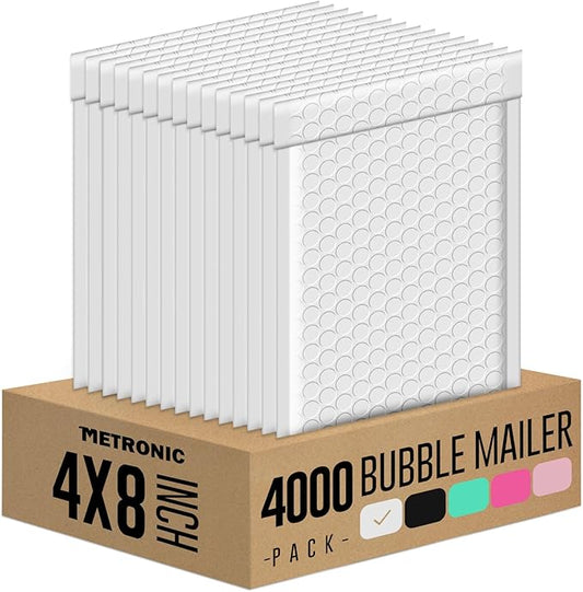 Metronic Bubble Mailers 4x8 Inch 4000 Pack White Usable Size 4x7'' Waterproof Bubble Mailer Padded Envelopes Self Seal, Cushioning Poly for Packaging, Shipping, Mailing, Small Business Supplies