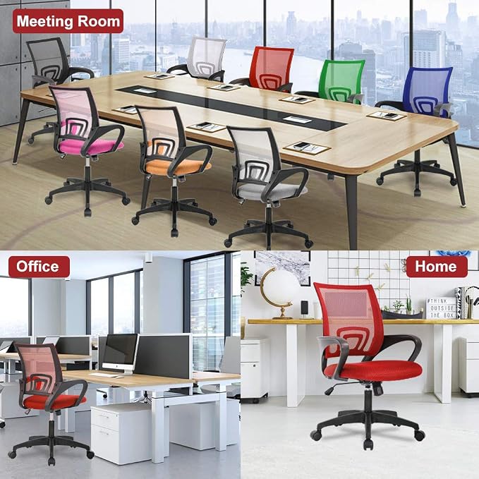 BestOffice Ergonomic Office Chair | Mid-Back Swivel Desk Chair | Red | with Lumbar Support, Adjustable Height & Breathable Backrest | Sponge Seat & Rolling Wheels | for Home, Office | Pack of 1