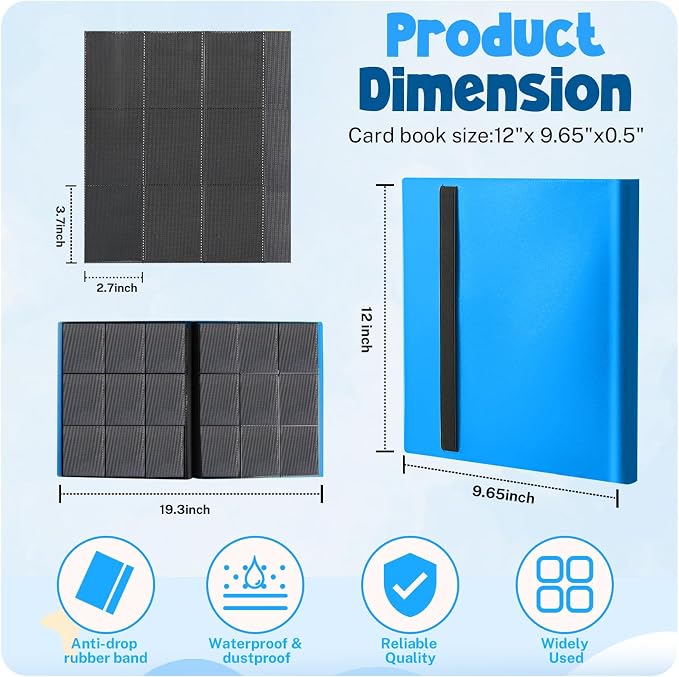 Card Binder, 9 Pocket Trading Card Album Folder,20 Pages, 360 Card Capacity Sports Card Binder, Premium Card Binders Compatible with MTG, TCG, Baseball Cards (Light blue)