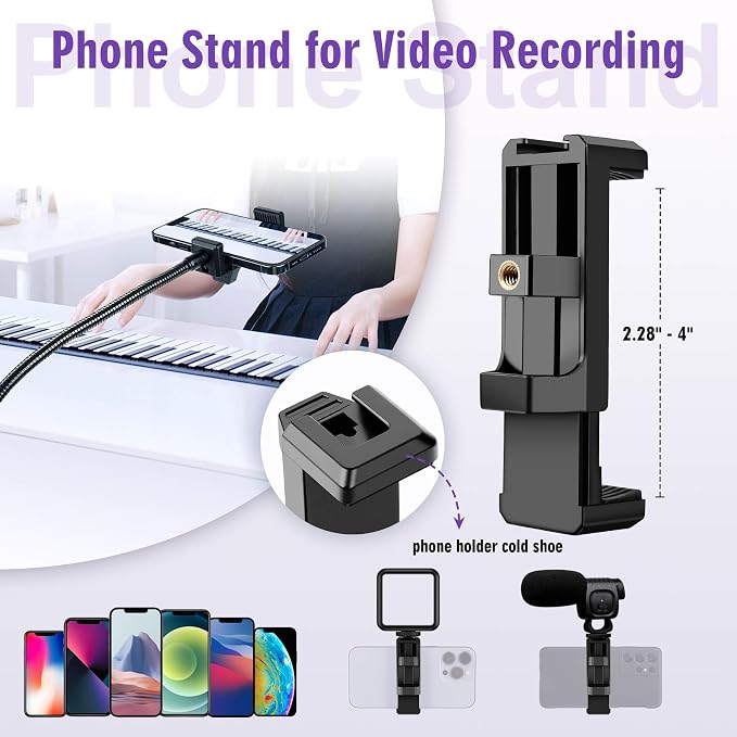80" Phone Tripod, Selfie Stick, Aluminum Cellphone Tripod Stand | for Video Photo Vlog, Travel Tripods with Gooseneck Remote Phone Holder, Compatible with iPhone Android Smartphone
