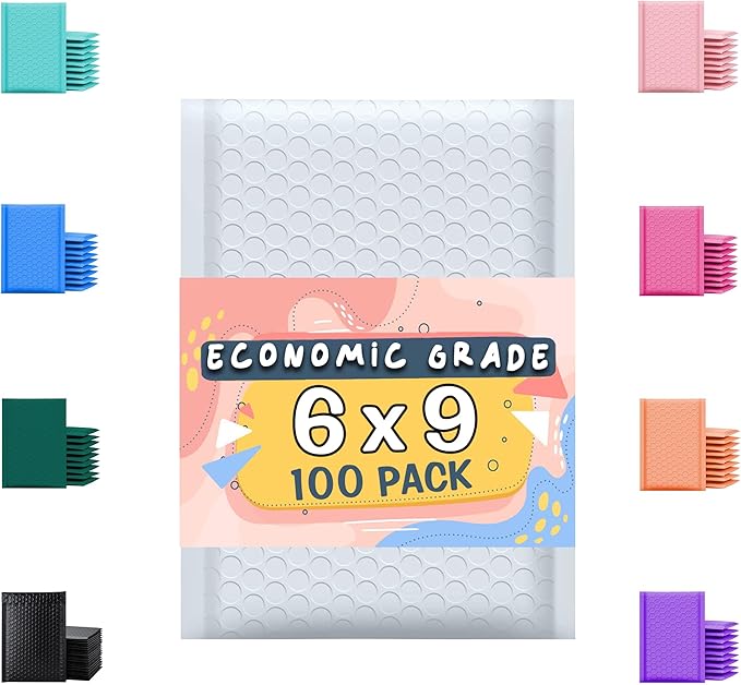 Poly Bubble Mailers 6x10 100 Pack White Waterproof Self Seal Adhesive Shipping Bags, Cushioning Padded Envelopes for Shipping, Mailing, Packaging Usable 6x9