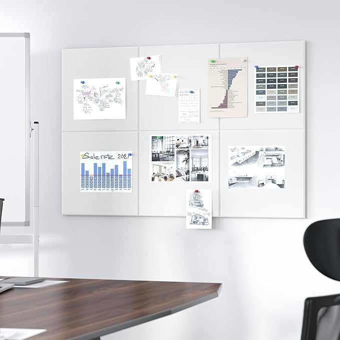Large Cork Board for Wall, 36" x 24" White Bulletin Board with Pushpins, 6 Panels Felt Tiles Tack Push Pin Board for Office