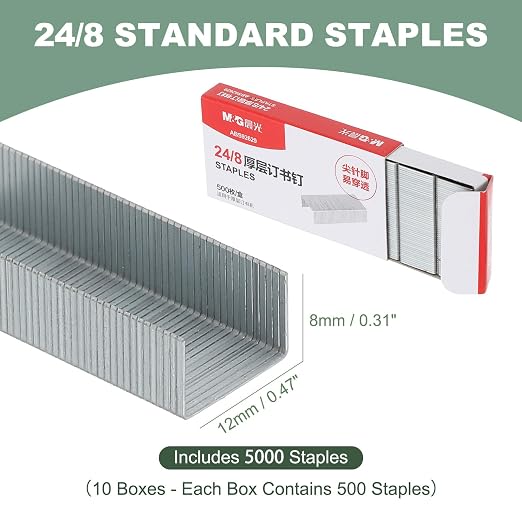 M&G 24/8 Heavy Duty Staples for Stapler, 5000pcs(500pcs Per Box) Staples 50 Sheets Capacity for Standard Stapler Smooth Stapling for Home Office Supplies, Silver