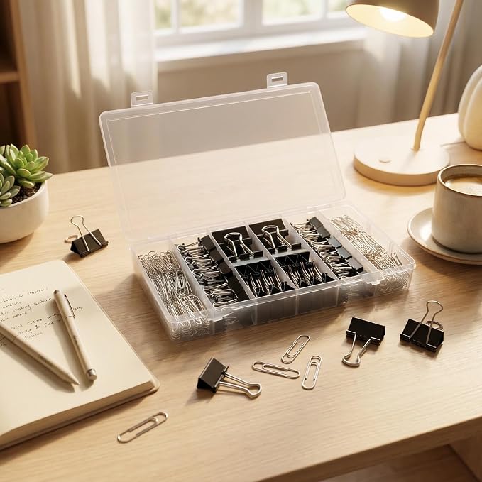 276Pcs Paper Clips and Binder Clips Assorted Sizes，Black Binder Paper Clips Office Clips Office Supplies, Large Medium Small Paper Clamps PaperClips for Home School Business in a Container (Black)