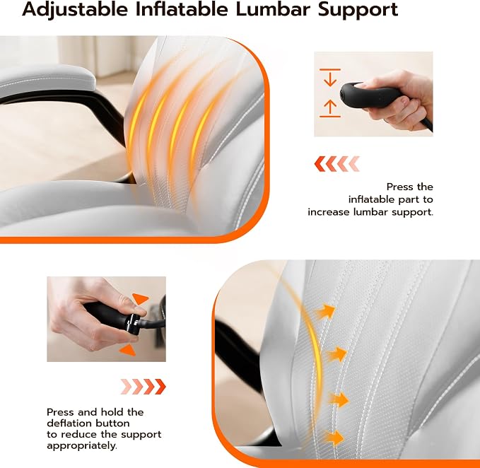 Ylzyxal Office Desk Chair, Ergonomic Computer Chair with Padded Flip-Up Arms and Adjustable Lumbar Support, PU Leather Executive Chair with Tilt Lock and 360° Swivel Rolling Wheels for Work, Study