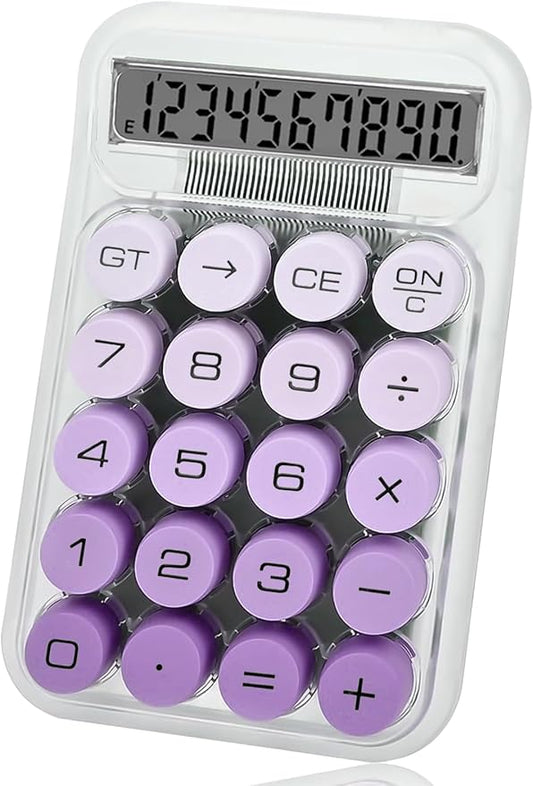 Cute Calculator, Mechanical Switch Calculator,Calculators Desktop 10 Digits,Desk Calculators with Big Buttons and LCD Display,Battery Power, Ideal for School Home Office Basic Purple