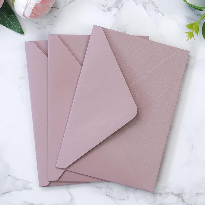 PONATIA 50 Pack 4x6 Envelopes, 4.33 x 6.3'' Shiny Dusty Rose Envelopes Perfect for Gift Cards, Wedding Details Cards, Thank You Cards and any 4 x 6" Inner Sheets