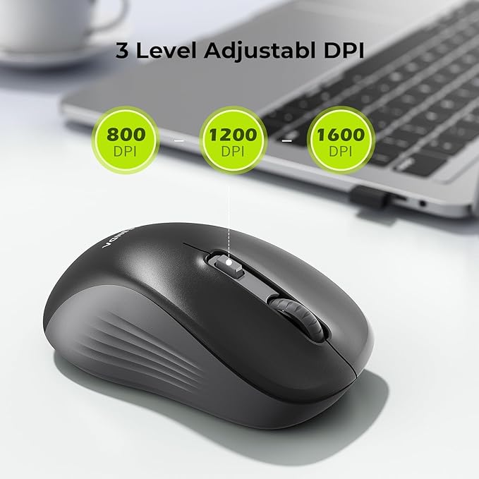 seenda Bluetooth Wireless Mouse, Bluetooth & 2.4G USB Dual Mode, Quiet Clicks, Smooth Tracking, 3-Level Adjustable 1600 DPI,Compact and Portable Mouse for Laptops, Tablets and More-Black