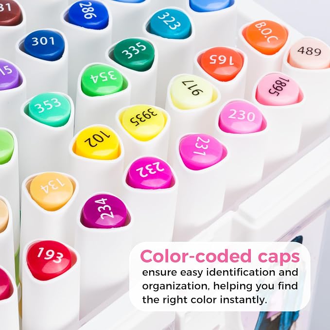 Ohuhu Alcoohol Markers Brush Chisel 48 Colors for Beginner Great Value Pack | Dual Tips Alcohol-based Art Markers for Adult Coloring Illustration, Great Value Pack for Beginners with Unique Designed Grip