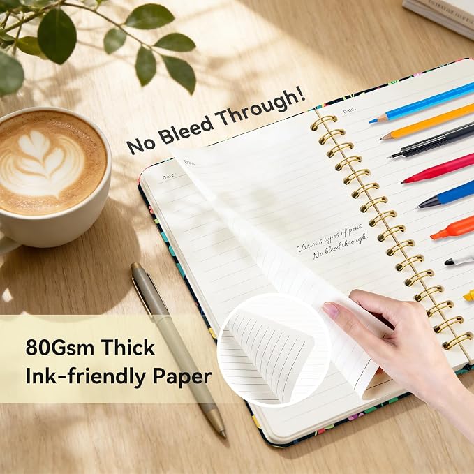 Lined Spiral Journal Notebook for Work A5, 160 Pages, Flowers in Full Bloom | College Ruled Spiral Journal for Women, Hardcover with Elegant Design for Note-Taking, 5.5 * 8.25 inch