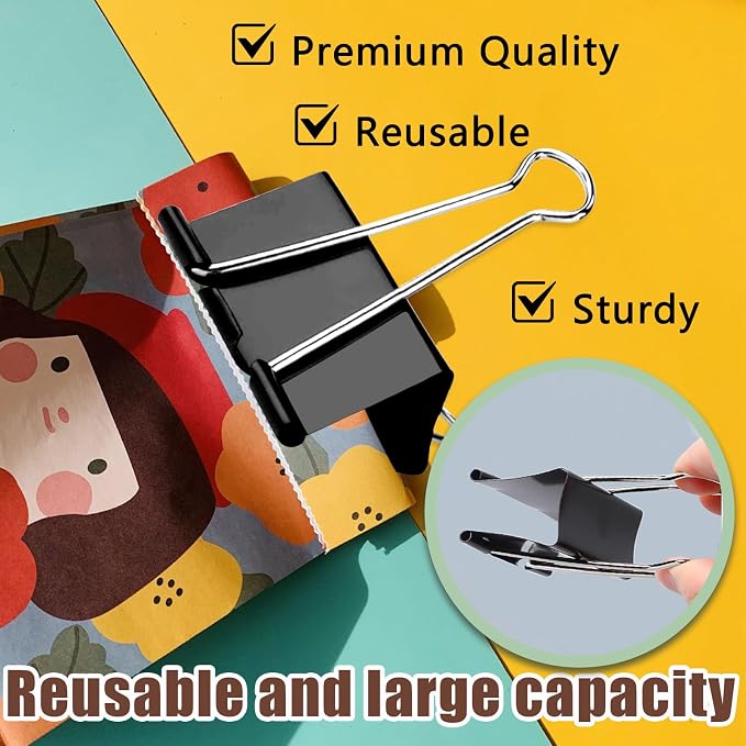 18 Pack 3 Inch Jumbo Binder Clips, Extra Large Clips, Black | Heavy Duty Paper Clamps for Office and Home Supplies