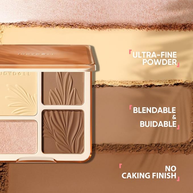 JUDYDOLL Contour Palette Highlighter Makeup Bronzer Powder (06 Sun Tan) | Multi-Use Highlight & Contour Makeup Palette, Travel Size Cool Toned Contour, Long Lasting Face Makeup, Natural Matte Finish