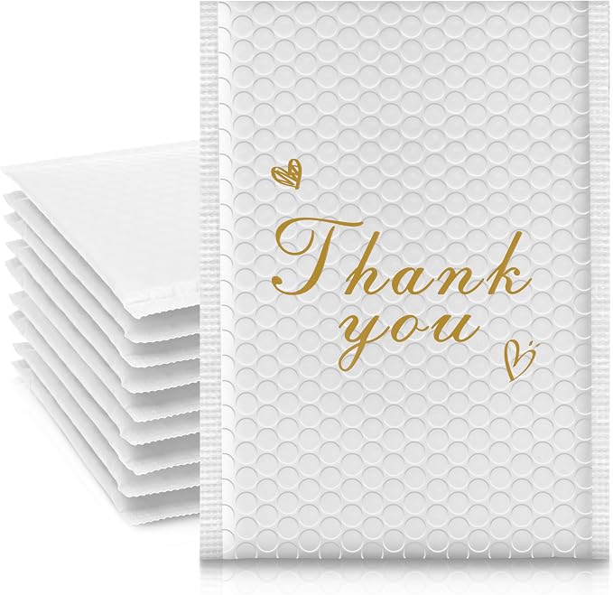 Thank You Bubble Mailers 4x8'' 50 Pack, Self Sealing Padded Envelopes, Strong Adhesion Bubble Envelopes, Waterproof Mailing Envelopes, Cushioning Shipping Envelopes - White