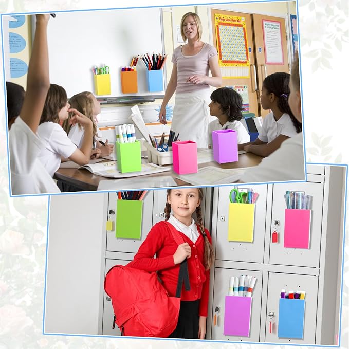 6 Pcs Classroom Magnetic Storage Boxes Magnetic Storage Containers Plastic Dry Erase Marker Holder Plastics Pen Holder for Refrigerator Whiteboard Home Office School Organizer Supply (Colorful)