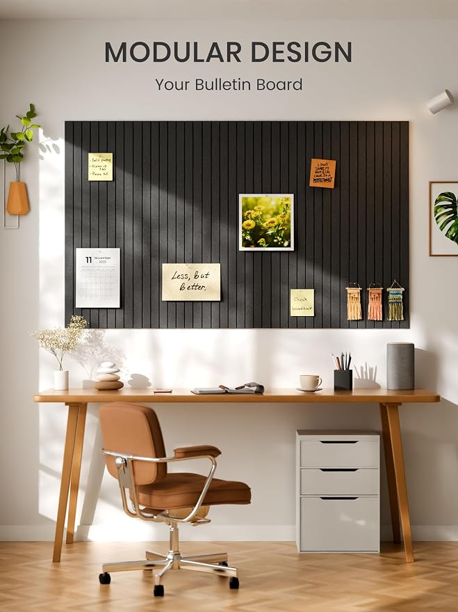 Bumusty 48"x 36" Large Felt Bulletin Board Tiles, Charcoal Gray | 12-Pack Cork Board Alternative, Wall Decor, 30 Pushpins, 60 Adhesive Tabs, Vision Board, Office, Classroom, Home, Dorm