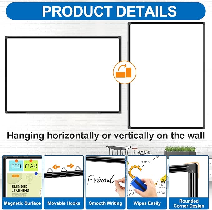 Large White Board Dry Erase Board for Wall 72"X40" Magnetic Whiteboard with Long Pen Tray, Presentation Dry Erase Boards for Office, Classroom, School, Home