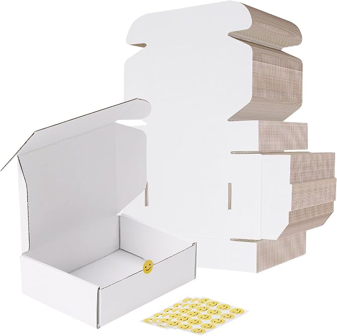 RLAVBL 7x5x2 Shipping Boxes Set of 50, White Corrugated Cardboard Box for Packing, Mailing, Business