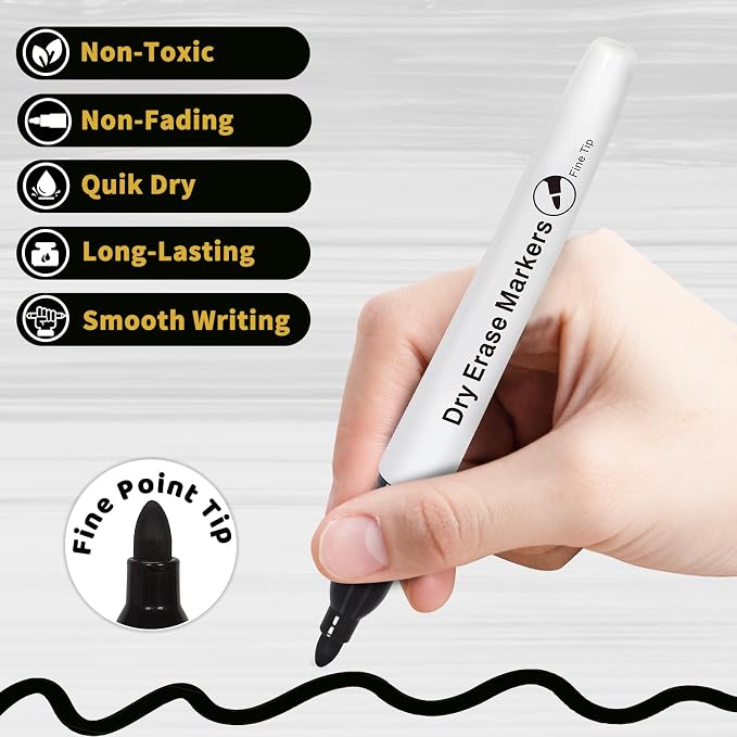 168 Count Dry Erase Markers Bulk, Fine Tip Whiteboard Markers, Black | Low Odor Ink, Quick-Dry, Non-Toxic, Smooth Writing, Office, Classroom, Back to School Supplies