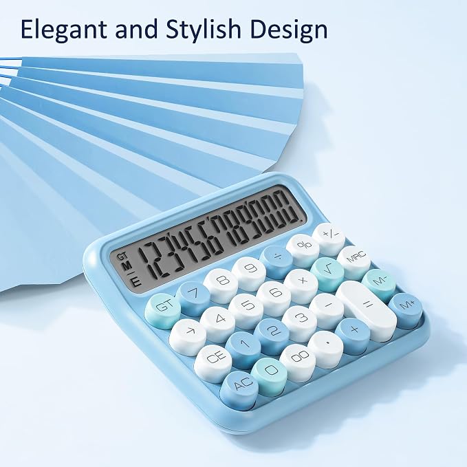 VEWINGL Mechanical Keyboard Calculator, 12 Digit LCD, Big Buttons | 5-Inch Display with Large Round Keys and 15° Tilt for Office, School, Home, and Everyday Use