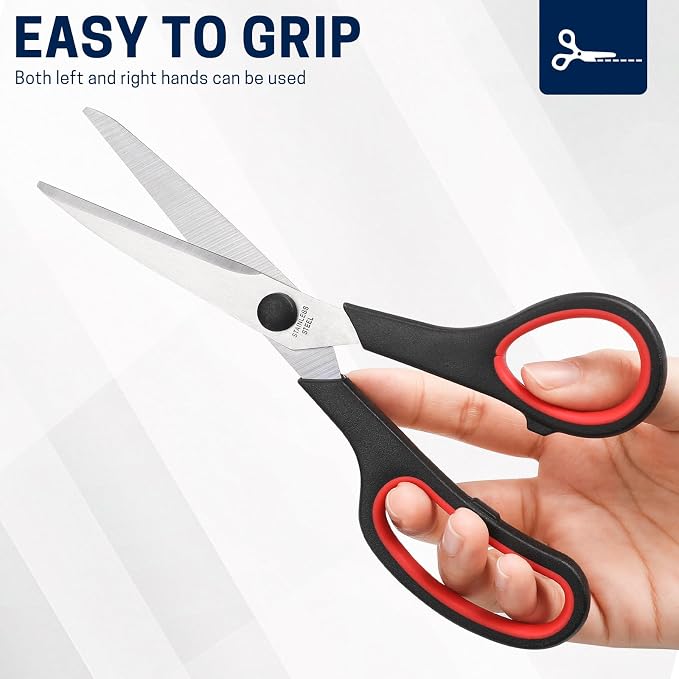 BURVAGY 10 Pack 8" Scissors All Purpose, Heavy Duty Scissors for Office | Scissors Bulk Multipurpose Comfort-Grip Sharp Adult Office Scissors Set Sewing Fabric Stainless Steel Blades, Right/Left Hand