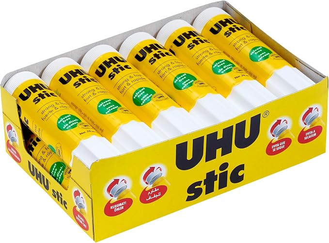 UHU Stic Glue Stick, 12-Pack Bulk Set: 21g Sticks – Washable – All Purpose School & Craft Adhesive for Kids, Scrapbooking, Office & Home Use – Dries Clear, Screw Cap, Strong, Solvent Free