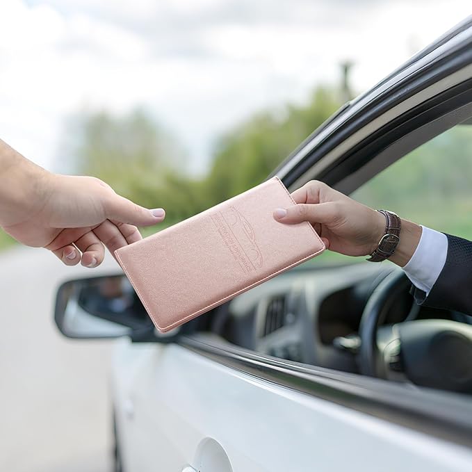 JUSTTOP 2Pack Car Registration and Insurance Holder,Car Document Holder for Cards License with Magnetic Shut,Vehicle Glove Box Car Organizer for Documents, Cards, License(Pink)