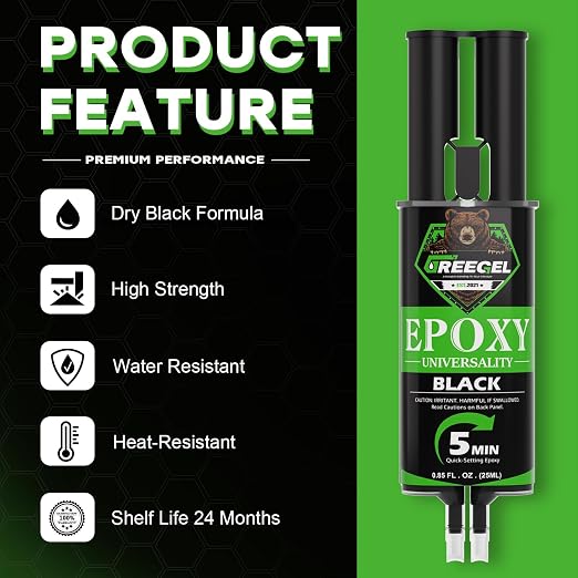 2 Part Black Epoxy Glue 5 Minute Set Adhesive, 1.7 oz Syringe | Fast-Setting 2-Part Strong Epoxy Adhesive, Black Ultra Strong Epoxy Resin Glue for Plastic, Metal, Glass, Ceramic, 2 Pack