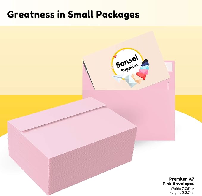 110 5x7 Pink Invitation Envelopes - for 5x7 Cards - A7 - (5 ¼ x 7 ¼ inches) - Perfect for Weddings, Graduation, Baby Shower - 120 GSM - Peel, Press & Self Seal - Square Flap