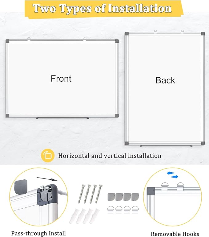 Double-Sided Magnetic Whiteboard, 48" x 36" Large Dry Erase Board Aluminum Frame for Wall, Large White Board Marker Board for Kitchen, Memo, School, Home, Office