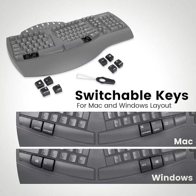 Perixx Periboard-612B Wireless Ergonomic Split Keyboard with Dual Mode 2.4G and Bluetooth Feature, Compatible with Windows 11 and Mac OS X System, Black, US English Layout