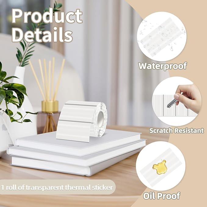 Starboling 2x1 Clear Thermal Labels,Address Barcode Self-Adhesive Thermal Printer Stickers for Logo Design,Name/Price Tag,Address