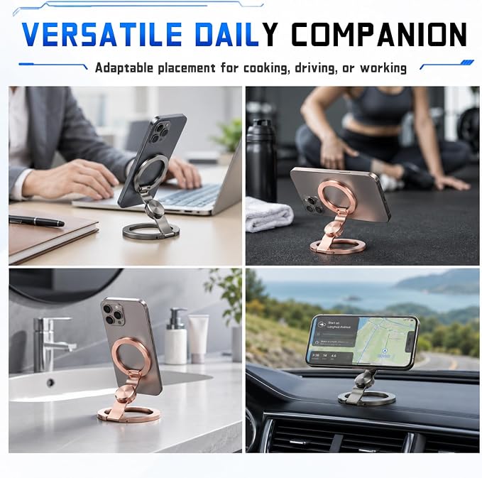 Magnetic Phone Stand Fidget Spinner, Dual-Sided Magnetic Phone Grip,2-in-1 Fidget Spinner & Phone Stand,360° Rotation Foldable Magnetic Phone Holder Grip for iPhone 12-17,for Car Desk Gym, Rose Gold