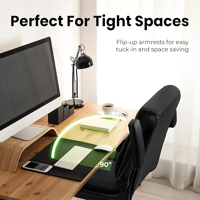 NEO Chair Office Desk Computer Chair Ergonomic Executive Mid-Back Leather Gaming Chair with Adjustable Flip-Up Armrests Wheels Swivel for Home Study Task (All Black)