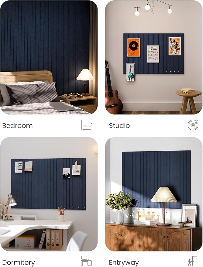 Fluxynara 36" x 24" Large Felt Bulletin Board, Carbon Blue | 6 Pack Cork Board Alternative with 30 Safe Adhesive Tabs, Pin Boards for Wall Decor, Home, Office, Classroom,Dorm