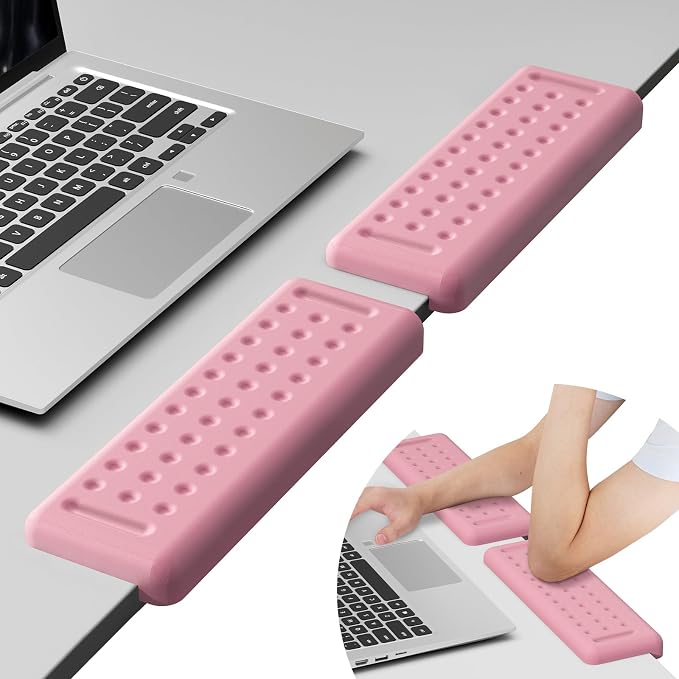 Leolee L-Shaped Desk Elbow Pads for Desk, Light Pink Memory Foam Arm Rest | for Desk with Non-Slip Base, Ergonomic Desk Edge Cushion, Wrist Rest for Computer Keyboard, Typing, Office, Home (2 Piece)