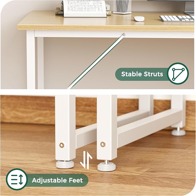 Huuger Computer Desk, 48 Inch Office Desk, Gaming Desk with Storage, Writing Desk Work Desk for Home Office, Study, Modern Simple Desk, Large Legroom, Metal Frame, Maple