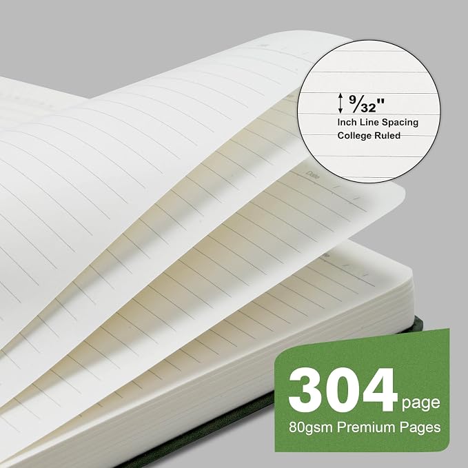 Comix Lined Journal Notebook, 304 Pages Thick Journal, 5.9" x 8.3" | Hardcover, College Ruled, Fits for Writing, Notes-Taking, Diary and Work, Dark Green