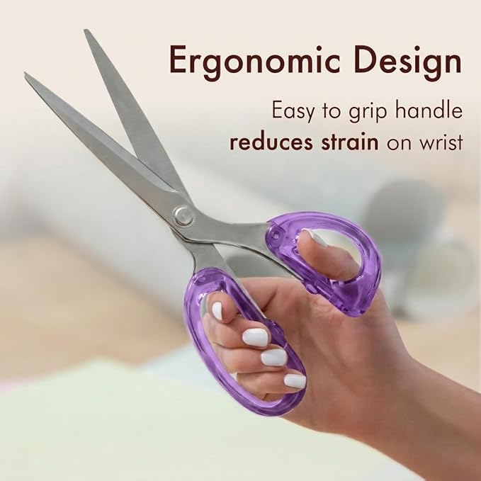 9” Stainless Steel Acrylic Scissors, Purple with Silver Metal | Aesthetic and sharp all purpose scissors, Perfect for sewing, arts, and crafts, Stationery tools for office, and school