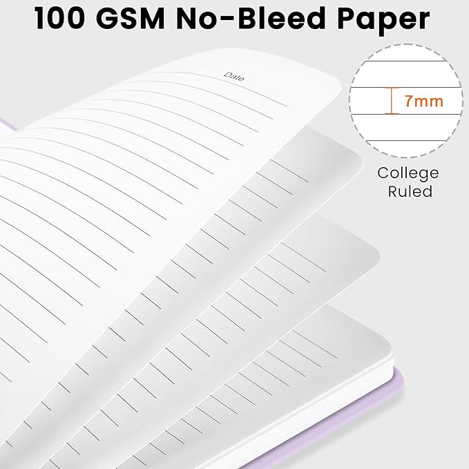 Lined Spiral Journal Notebook, A5 College Ruled Notebook for Journaling, Note-Taking, and Daily Planning, Durable Hardcover with an Elegant Design, Light Purple