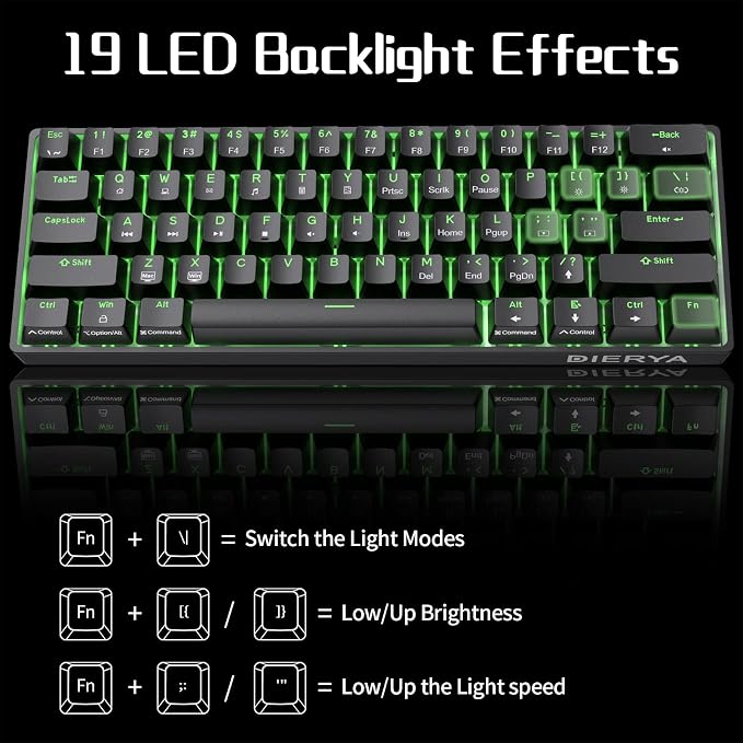 DIERYA 60% Mechanical Keyboard, DK61se Wired Gaming Keyboard with Brown Switches, LED Backlit Ultra-Compact 61 Keys Mini Office Keyboard for Windows Laptop PC Gamer Typist（Black）