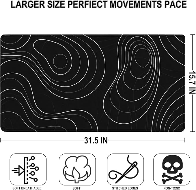 Gaming Mouse Pad, 31.5" x15.7" Large Mat with Superior Micro-Weave Cloth, Water Resist Keyboard Mousepad with Non-Slip Base, Laptop Pad for Office Home Gaming, Black White Line