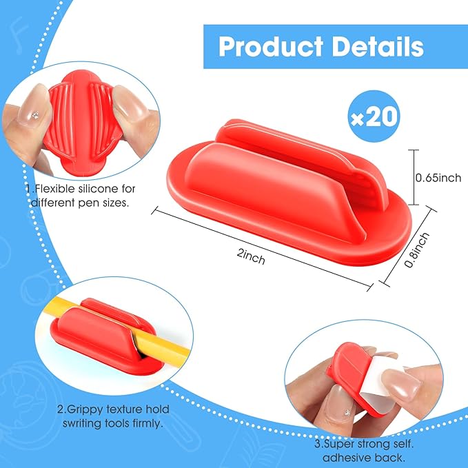 20 PCS Adhesive Pencil Holders, Silicone Marker Organizer for Desk, Notebook, Wall or Clipboard, Reusable Teacher Supplies for Classroom, Office, School Accessories