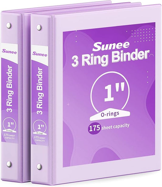 SUNEE 3 Ring Binder 1 Inch 2 Pack, Clear View Binder Three Ring PVC-Free (Fit 8.5x11 Inches) for School or Office Supplies, Purple