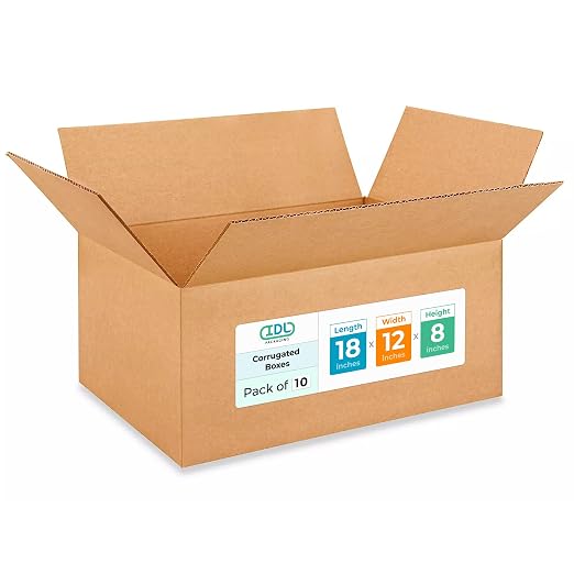 Medium Moving & Shipping Boxes 18x12x8 inches (10-Pack) - Extra Strength 200 lb vs Regular - USA-Made Corrugated Strong Packaging Boxes - Medium Box for Moving - Cardboard Moving Box by IDL Packaging | Extra Strength 200 lb vs Regular - Corrugated Stro...