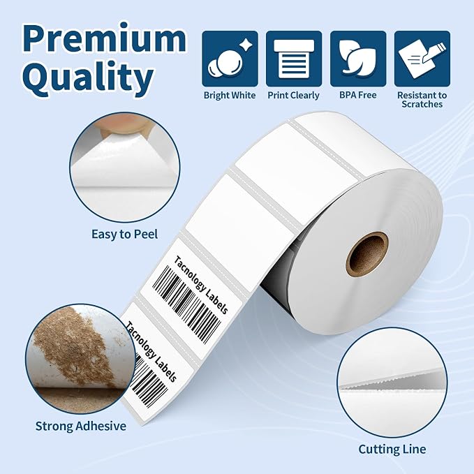 2.25" x 1.25" Direct Thermal Labels,Compatible with Zebra ZD410 ZD411 LP2824 ZD421 ZD420 GK420d, Rollo, MU,12 Rolls 12000 Pcs 2-1/4x1-1/4 Barcode Self-Adhesive Address Shipping Stickers