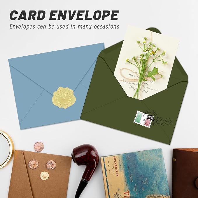 50 Pack 4x6 Envelopes A4 Envelopes for Invitations (50, Olive green) | YINUOYOUJIA Self Seal Envelope for Weddings, Invitations, Photos, Postcards, Greeting Cards, Mailing