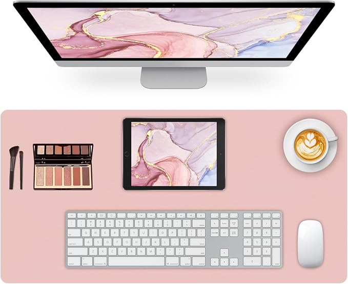 Leather Desk Pad Mat, Pink Desk Mat, 23.6" x 13.7" | Non-slip and Waterproof Computer Mat, Desk Protector for Office/Home, Desk Accessories for Women