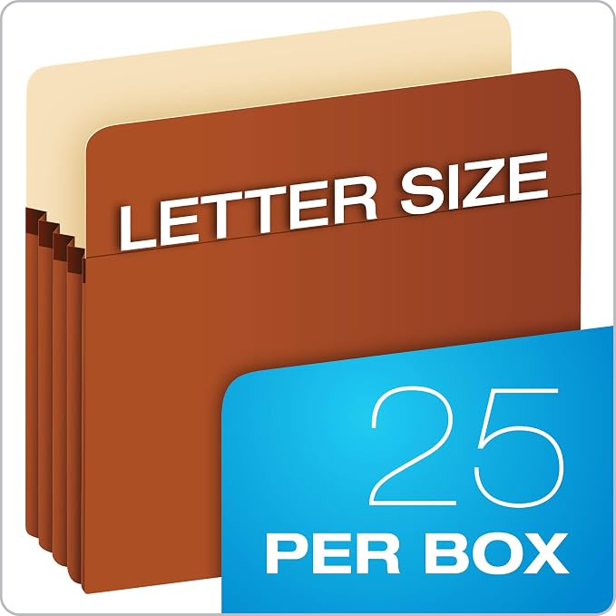 Pendaflex Expanding File Pockets,File Organizers for School,Home or Office,Letter Size,Redrope,3.5" Expansion,Reinforced with Dupont™ Tyvek® Material,Redrope,25 per Box (1524E-OX),(Pack of 4)