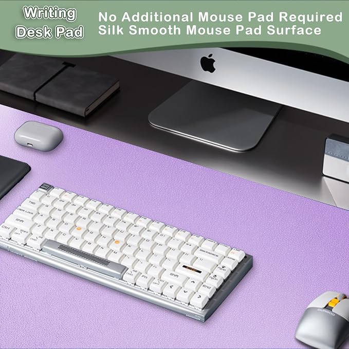 Boutilon Leather Desk Pad Protector,Non-Slip Mouse Pad,Laptop Desk Pad,Office Mouse Mat,Waterproof Leather Desk Blotter,Desk Writing Pad for Office and Home (XXL-Purple,47.2"x 17")