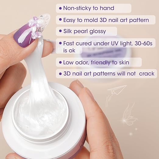 Gellen 3D Sculpting Gel for Nail Art 30g Pearl White – UV Cured Non-Sticky 3d Gelnail Art Molding Gel for Nails, Easy Carving 3D Flowers for Nail Charms